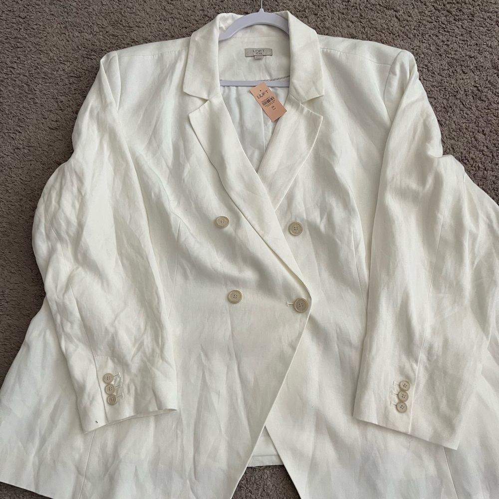 Plus Size LOFT Cream Double-Breasted Blazer